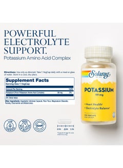 Solaray Potassium 99Mg Electrolyte And Heart Health Support 100 Veg Capsules  - Image 2