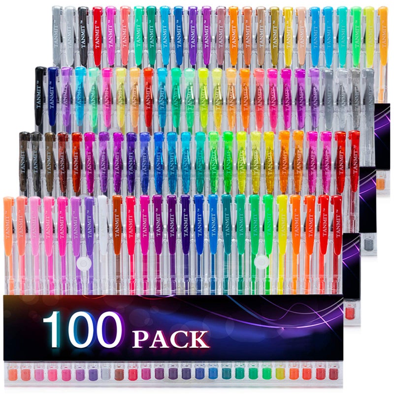 TANMIT 100 Coloring Gel Pens Set for Adults Coloring Books- Gel Colored Pen for Drawing, Writing & Unique Colors Including Glitter, Neon, Standard, Symhony, Milky & Metallic - Image 1