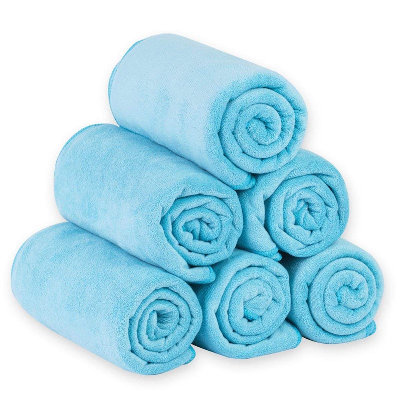 JML Microfiber Bath Towels Bath Towel Set 6 Pack 27 x 55  Extra Absorbent and Fast DryingMultipurpose Microfiber Towel for Bath Beach Pool Sports Yoga  Sky Blue