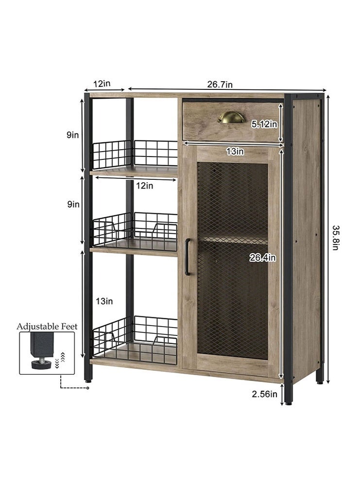 سولاكان طاولة بار قهوة بثلاثة رفوف مع درج تخزين، رف قابل للتعديل بارتفاع ‎35.8‎ بوصة، طاولة محطة قهوة ريفية للمطبخ أو الزاوية أو غرفة الطعام، خزانة مشروبات من الخشب الريفي باللون الرمادي - Image 2