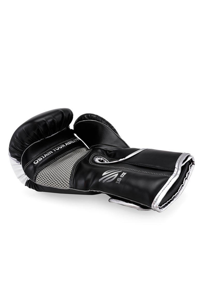 Sanabul  - Essential Gel Boxing Gloves | Pro-Tested Kickboxing Gloves for Men and Women | Ideal for Boxing, MMA, Muay Thai, and Heavy Bag Training Black/Metallic Silver - Image 1