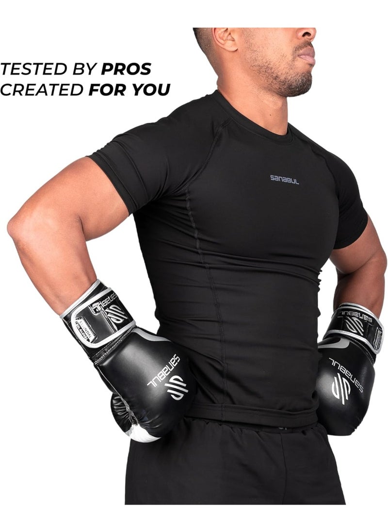 Sanabul  - Essential Gel Boxing Gloves | Pro-Tested Kickboxing Gloves for Men and Women | Ideal for Boxing, MMA, Muay Thai, and Heavy Bag Training Black/Metallic Silver - Image 1