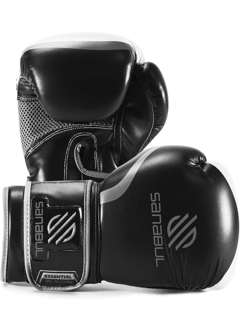 Sanabul  - Essential Gel Boxing Gloves | Pro-Tested Kickboxing Gloves for Men and Women | Ideal for Boxing, MMA, Muay Thai, and Heavy Bag Training Black/Metallic Silver - Image 1