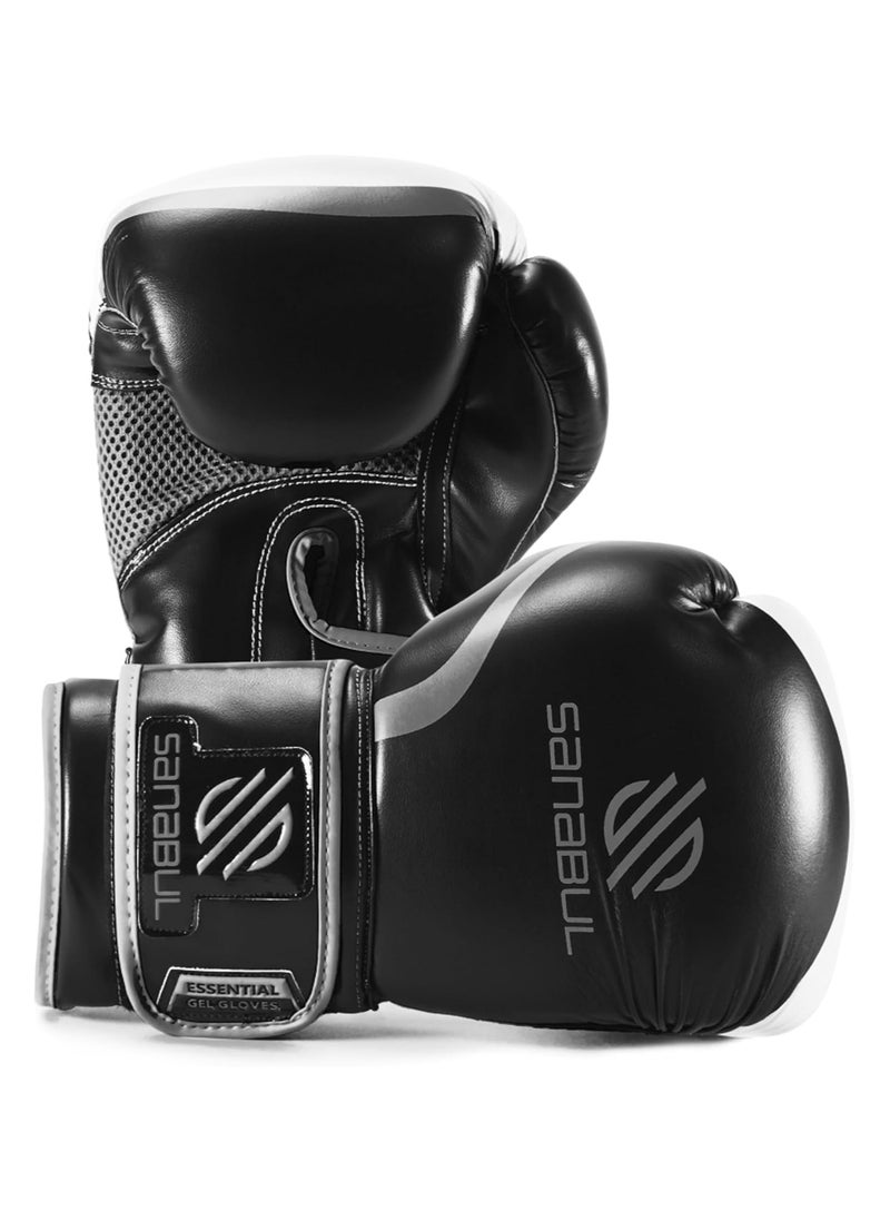 Sanabul  - Essential Gel Boxing Gloves | Pro-Tested Kickboxing Gloves for Men and Women | Ideal for Boxing, MMA, Muay Thai, and Heavy Bag Training Black/Metallic Silver - Image 1