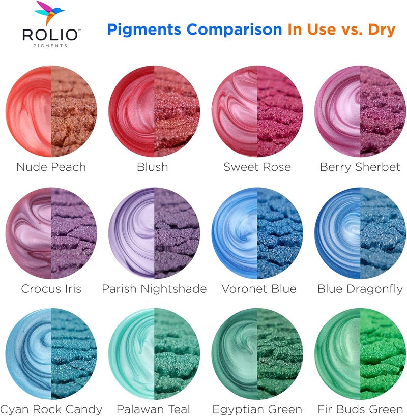 Rolio Mica Powder Pearlescent Color Pigment - Art Set for Resin Epoxy - for Soap Making, Nail Polish, Lip Gloss, Eye Shadow, Slime & Candle Jars - 10g, 24 Jars - (Pastel Set) - Image 3