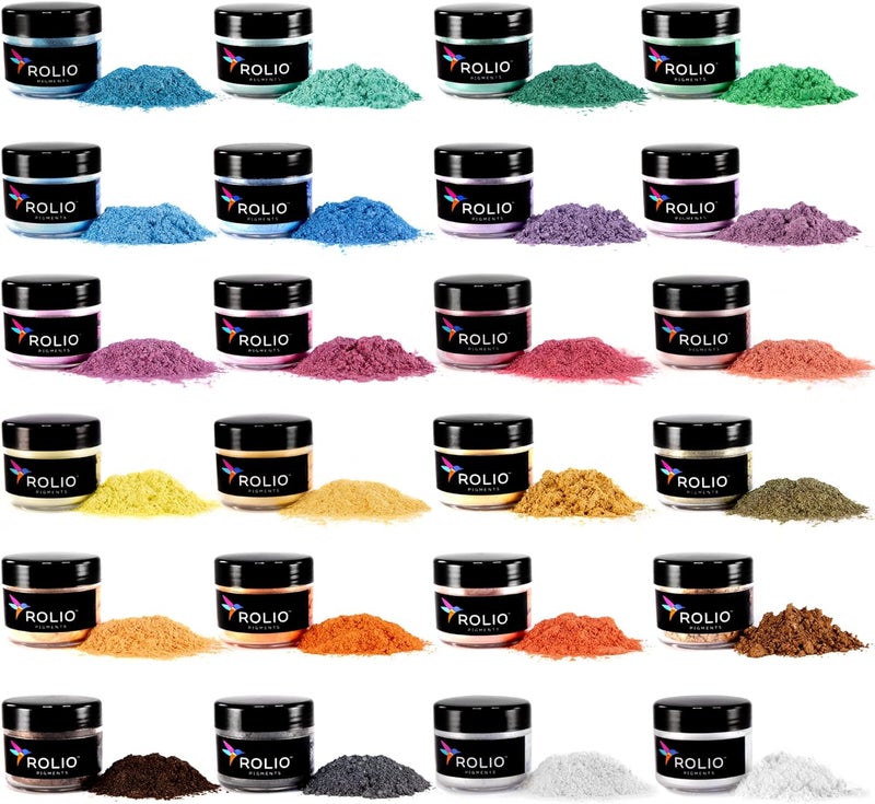 Rolio Mica Powder Pearlescent Color Pigment - Art Set for Resin Epoxy - for Soap Making, Nail Polish, Lip Gloss, Eye Shadow, Slime & Candle Jars - 10g, 24 Jars - (Pastel Set) - Image 1