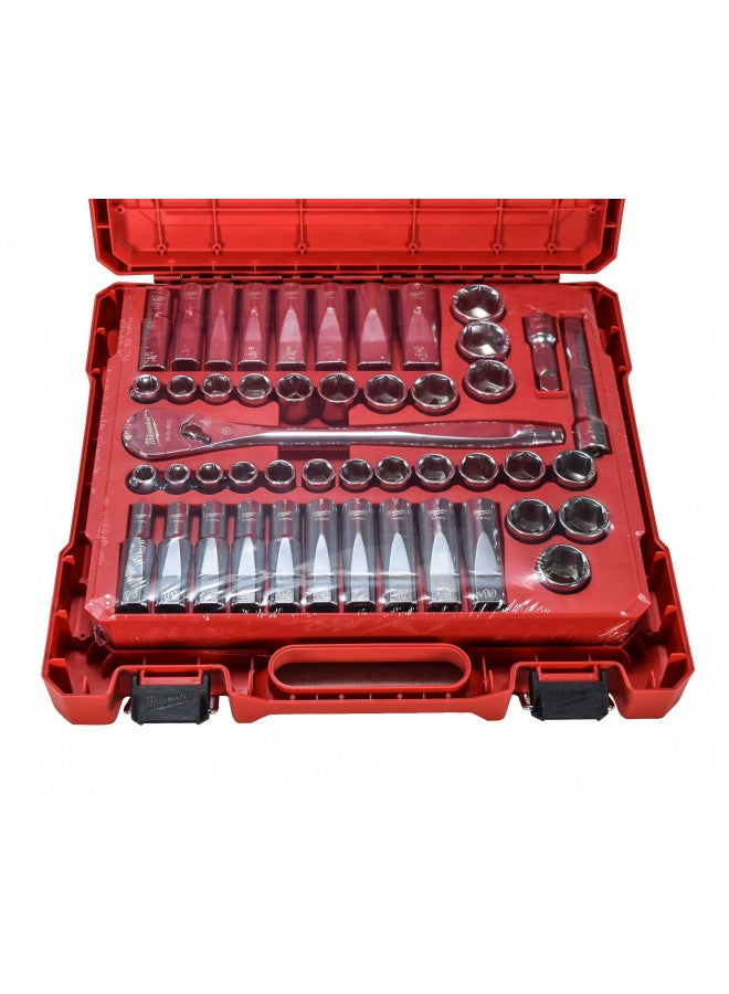 Milwaukee مجموعة مفاتيح ربط ومفاتيح سداسية ميتركية و SAE من Milwaukee 48-22-9010 مكونة من 47 قطعة 1/2 بوصة مع جوانب مسطحة أربعة - Image 2