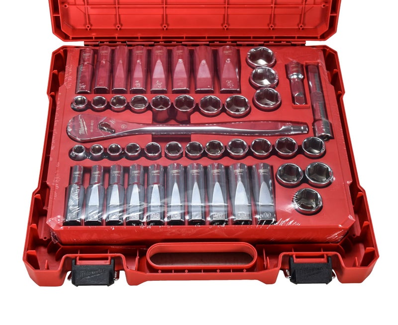 Milwaukee 48-22-9010 47-Piece 1/2 in. Drive Metric and SAE Ratchet and Socket Set with FOUR FLAT Sides - Image 2