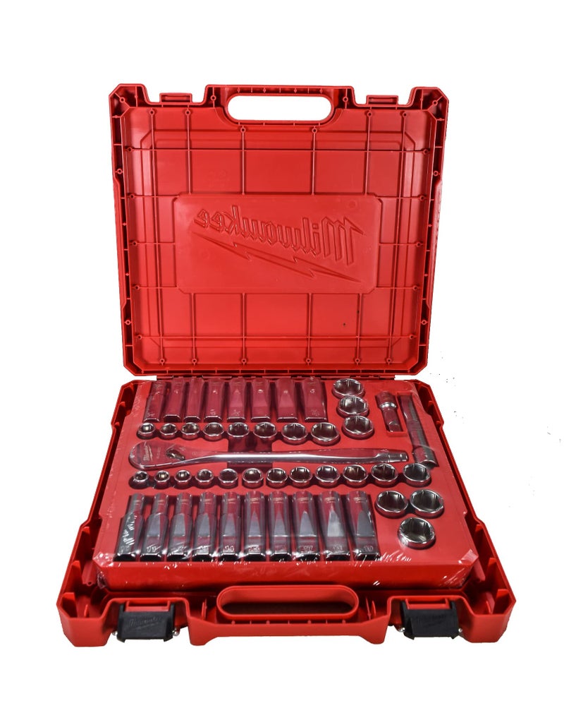 Milwaukee 48-22-9010 47-Piece 1/2 in. Drive Metric and SAE Ratchet and Socket Set with FOUR FLAT Sides - Image 1