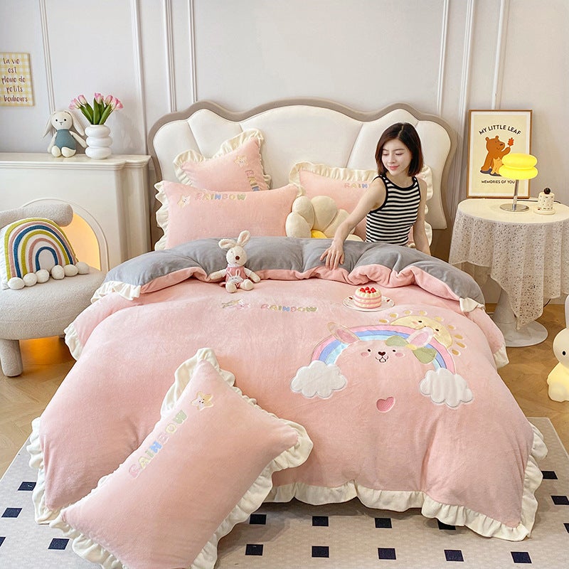 Nantong Home Textile Children'S Milk Velvet Four-Piece Set 2023 New Coral Velvet Quilt Cover Fleece-Lined Sheets Bed - Image 1
