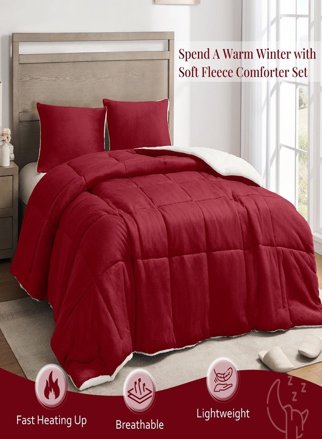 Basic Beyond Twin Comforter Set - Micromink Fleece Sherpa Comforter for Twin Bed, Soft and Warm Twin Bedding Comforter Set for Girls and Boys in Winter, Red, 64"x88" - Image 2