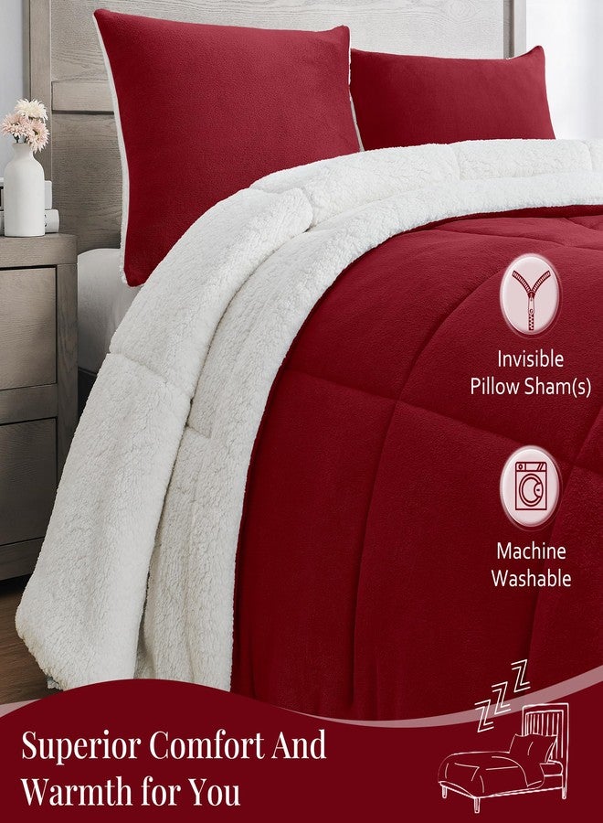 Basic Beyond Twin Comforter Set - Micromink Fleece Sherpa Comforter for Twin Bed, Soft and Warm Twin Bedding Comforter Set for Girls and Boys in Winter, Red, 64"x88" - Image 4