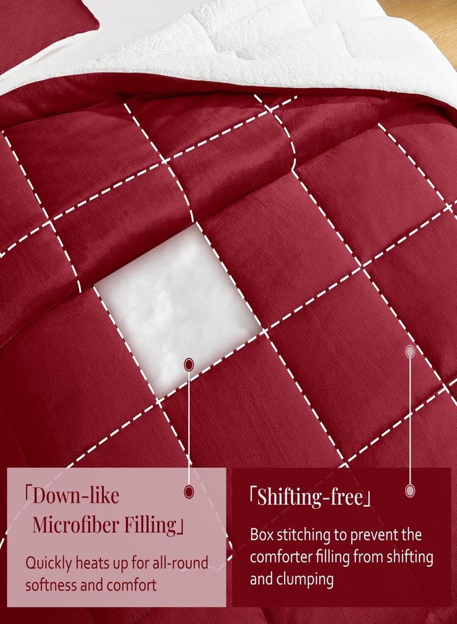 Basic Beyond Twin Comforter Set - Micromink Fleece Sherpa Comforter for Twin Bed, Soft and Warm Twin Bedding Comforter Set for Girls and Boys in Winter, Red, 64"x88" - Image 3