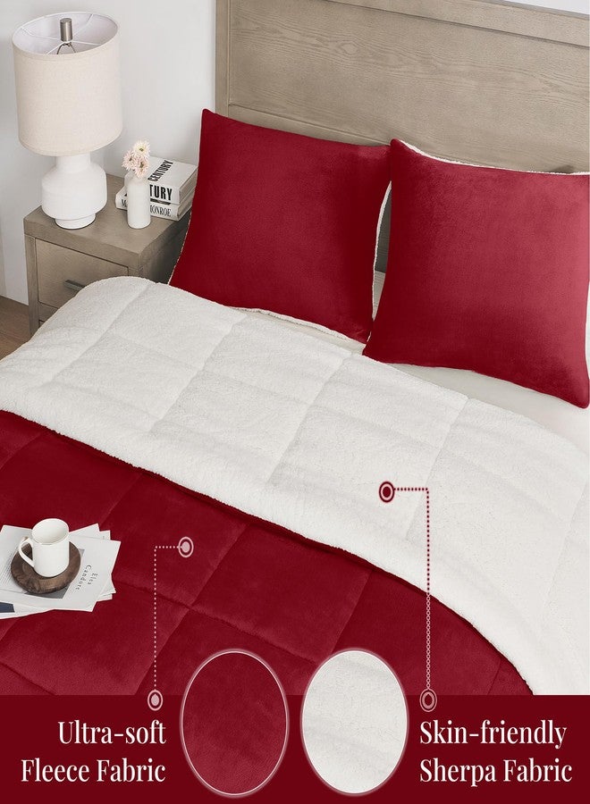 Basic Beyond Twin Comforter Set - Micromink Fleece Sherpa Comforter for Twin Bed, Soft and Warm Twin Bedding Comforter Set for Girls and Boys in Winter, Red, 64"x88" - Image 5