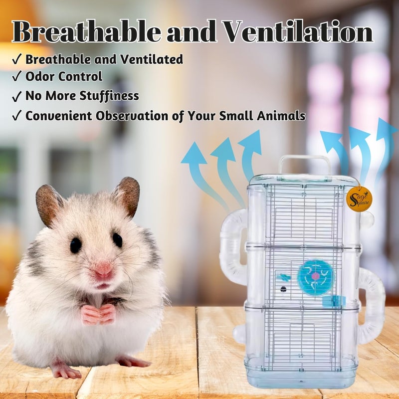 Sage Square قفص هامستر معدني - موطن واسع وقوي للحيوانات الأليفة الصغيرة، مثالي للسفر، عجلة تمرين، نظام قفل آمن، تهوية، ملحقات ممتعة، جربيل، فأر (النوع 4)، متعدد الألوان - Image 5