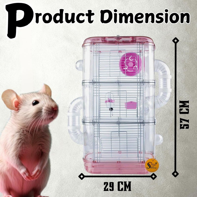 Sage Square قفص هامستر معدني - موطن واسع وقوي للحيوانات الأليفة الصغيرة، مثالي للسفر، عجلة تمرين، نظام قفل آمن، تهوية، ملحقات ممتعة، جربيل، فأر (النوع 4)، متعدد الألوان - Image 4