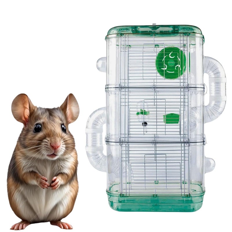 Sage Square قفص هامستر معدني - موطن واسع وقوي للحيوانات الأليفة الصغيرة، مثالي للسفر، عجلة تمرين، نظام قفل آمن، تهوية، ملحقات ممتعة، جربيل، فأر (النوع 4)، متعدد الألوان - Image 1