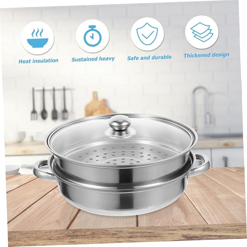 وعاء بخار من الفولاذ المقاوم للصدأ للزلابية والمأكولات البحرية وحساء النودلز وطقم طهي الرامن باللون الفضي - Image 3