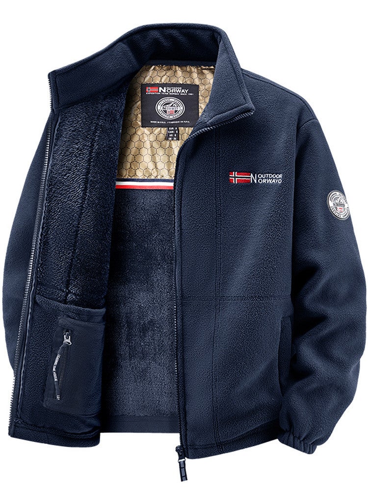 Popular Fleece Jacket, Solid Color Polar Fleece, Thickened And Warm, With Inner Lining, Stand Collar, Windproof Coat - Image 2