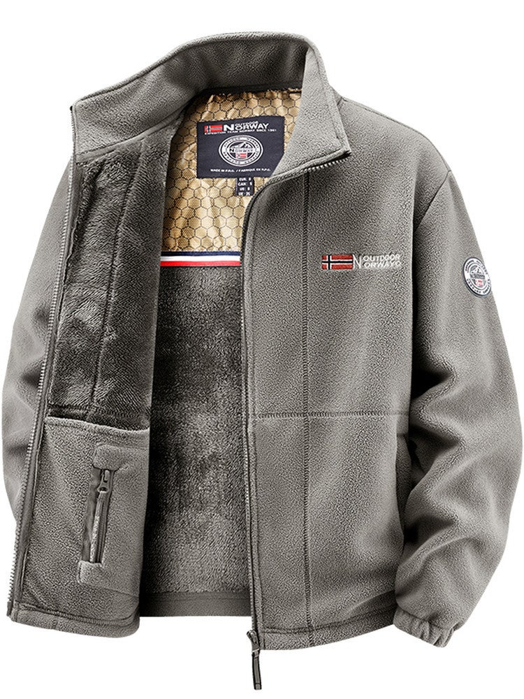 Popular Fleece Jacket, Solid Color Polar Fleece, Thickened And Warm, With Inner Lining, Stand Collar, Windproof Coat - Image 3