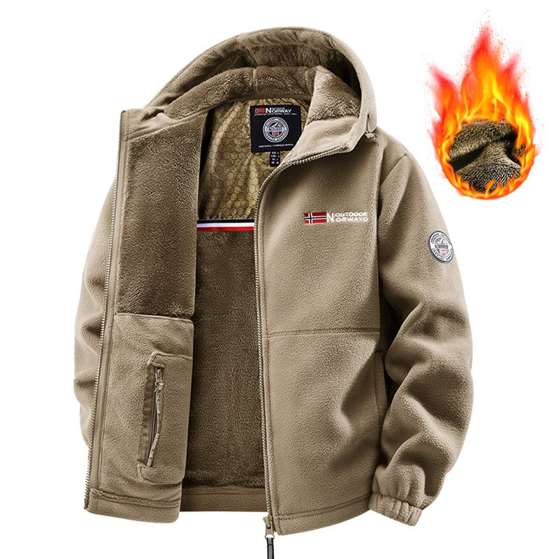 Popular Fleece Jacket, Solid Color Polar Fleece, Thickened And Warm, With Inner Lining, Stand Collar, Windproof Coat - Image 1