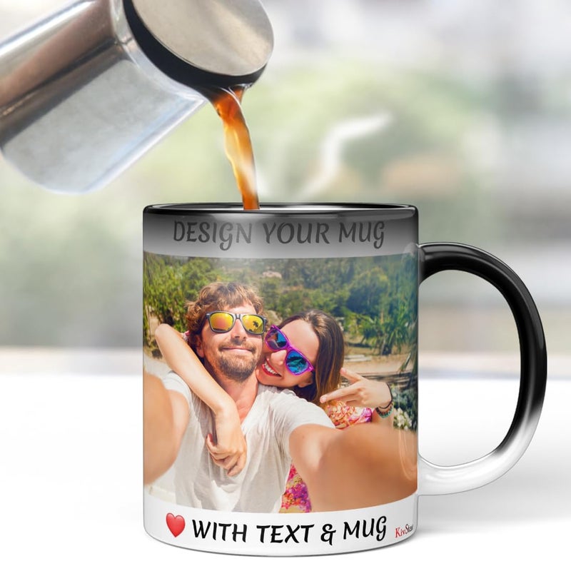 KivStar Custom Magic Mug with Picture Photo Cup Color Changing Mug Photo Mug Customized Mug Personalized Mug Photo Magical Mug Coffee Mug with Photo 325 ml Black Magic - Image 1