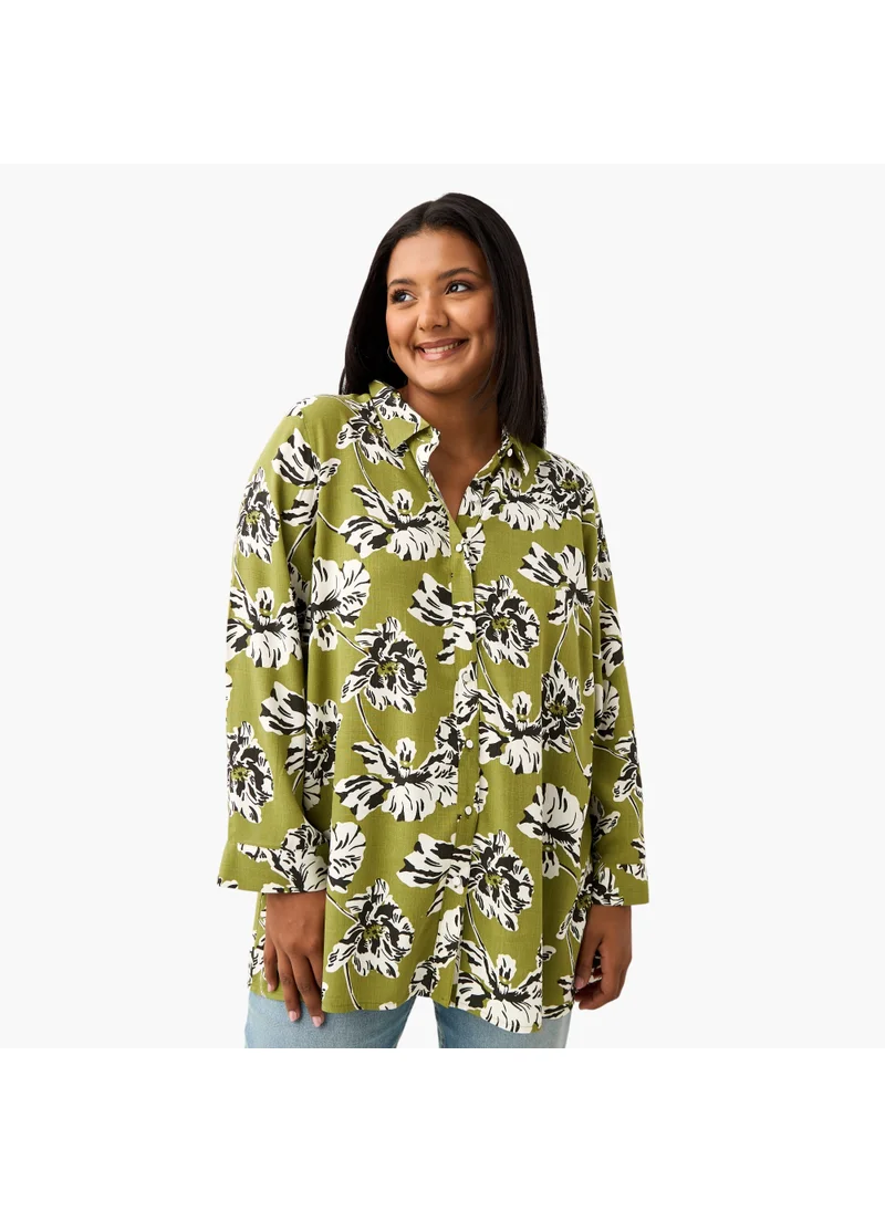 Ulla Popken Plus Size Ulla Popken All-Over Floral Print Shirt