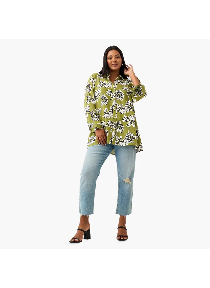 Ulla Popken Plus Size Ulla Popken All-Over Floral Print Shirt
