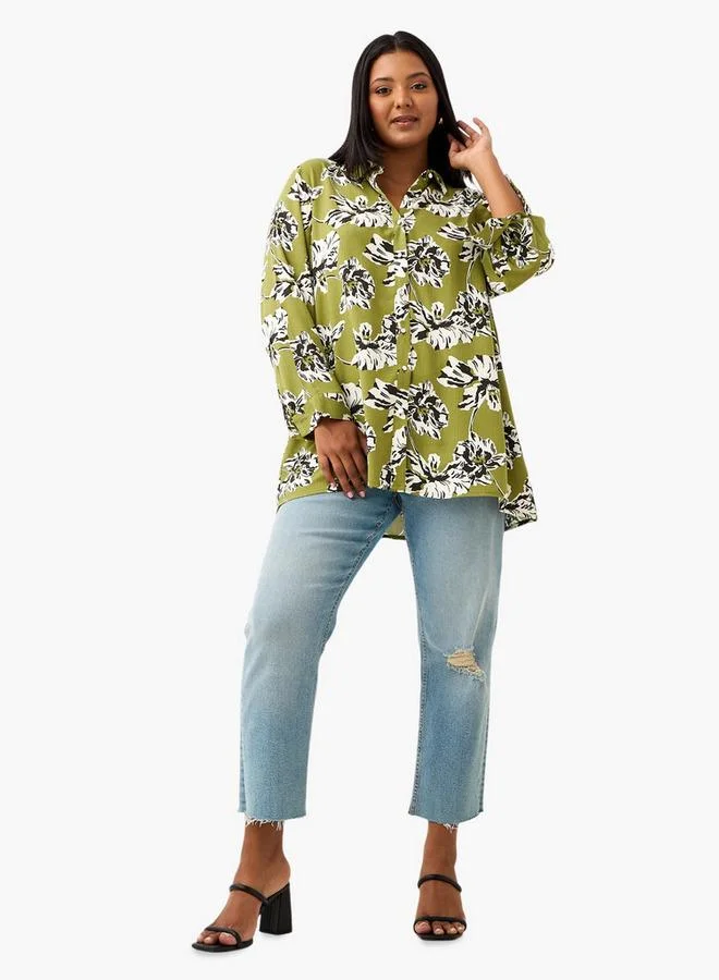 Ulla Popken Plus Size Ulla Popken All-Over Floral Print Shirt