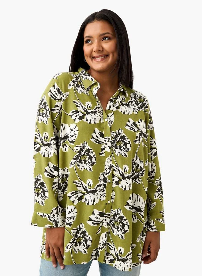 Ulla Popken Plus Size Ulla Popken All-Over Floral Print Shirt