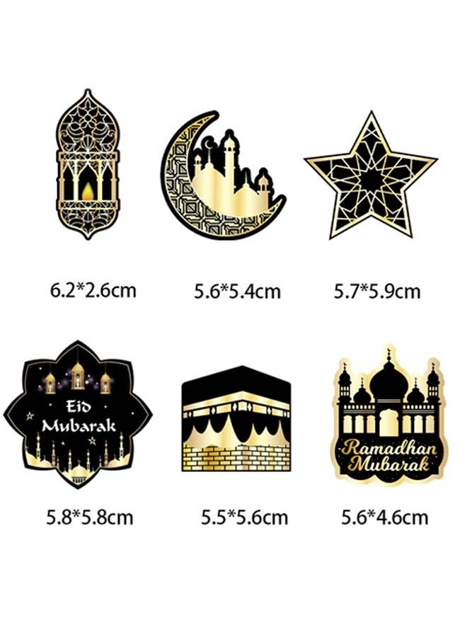 24 Pcs Umrah Mubarak Cake Toppers, Ramadan Mubarak Cupcake Decorations, Muslim Eid al-Fitr Party Decorations Gold Star Moon Toppers  - Image 3