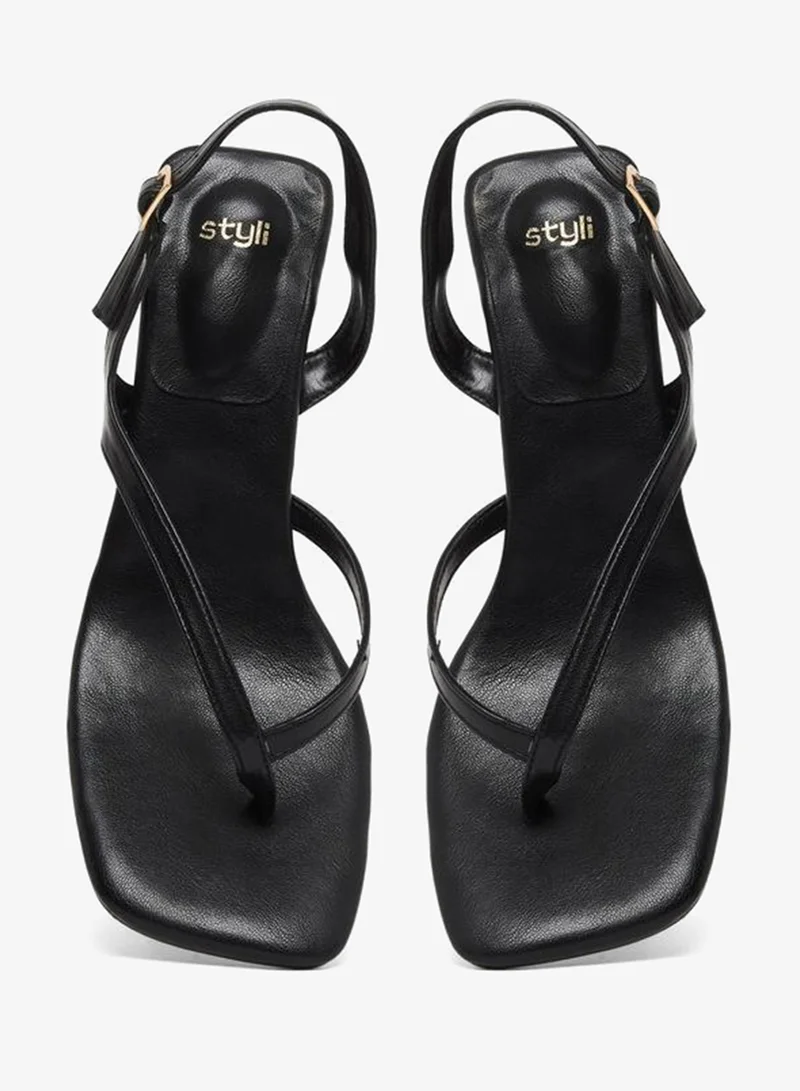 Styli  Black Kitten Heel Thong Sandals for Women | Best Price UAE