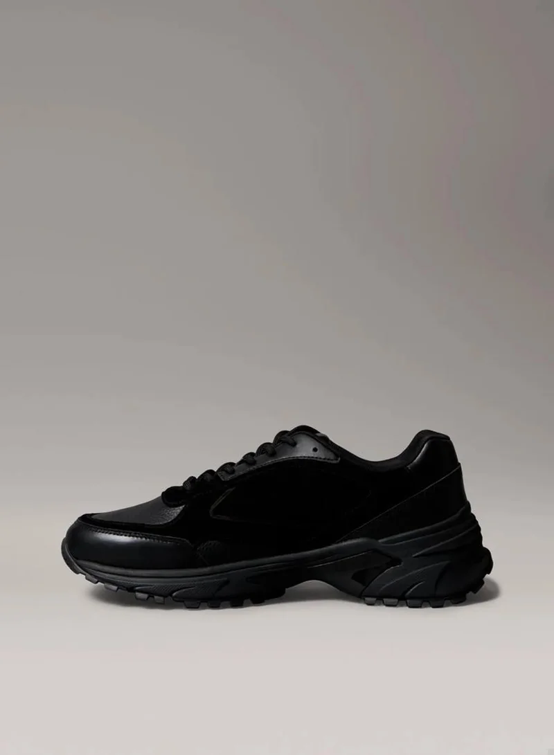 Calvin Klein Jeans Triple Black Hike Runner Leather Mix Trainers for Men | Best Price UAE