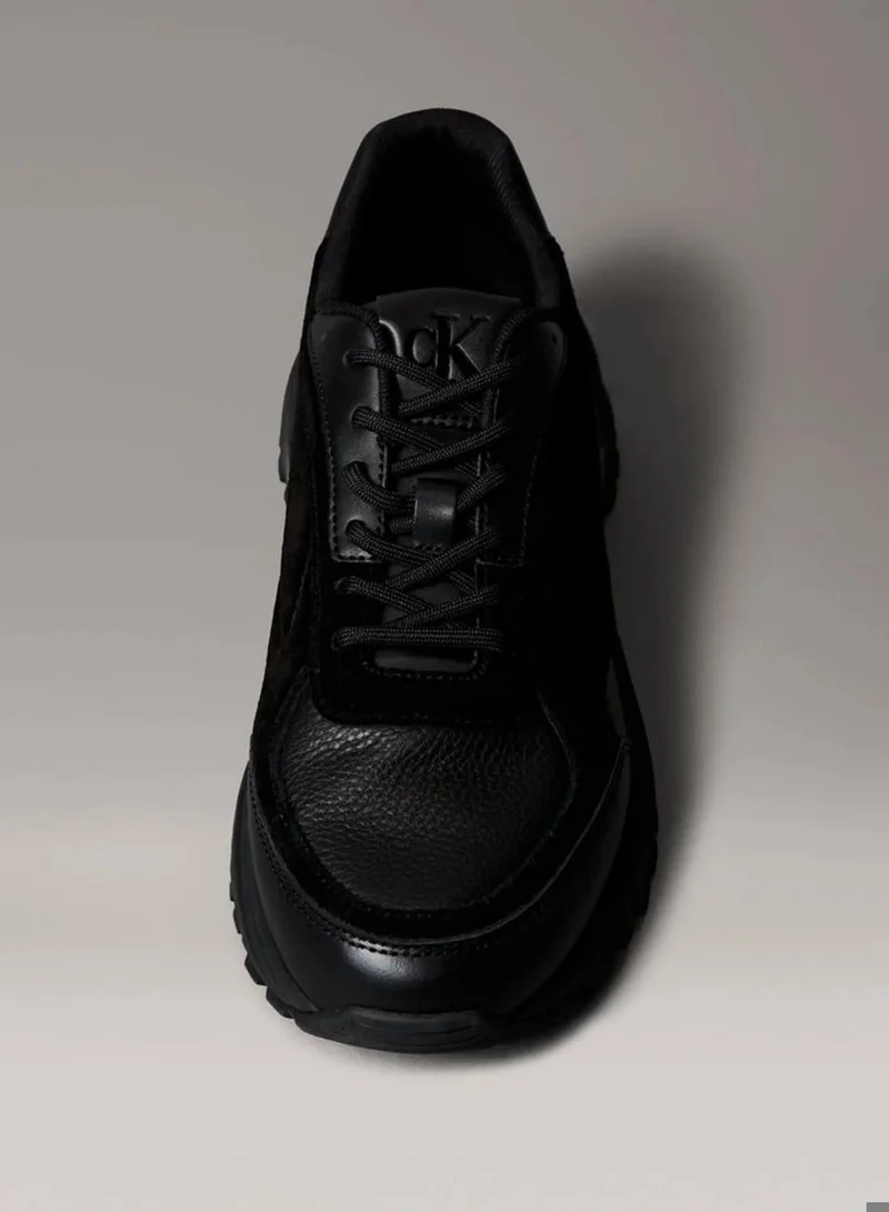 Calvin Klein Jeans Triple Black Hike Runner Leather Mix Trainers for Men | Best Price UAE