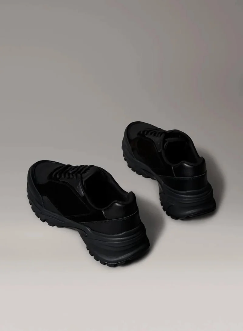 Calvin Klein Jeans Triple Black Hike Runner Leather Mix Trainers for Men | Best Price UAE