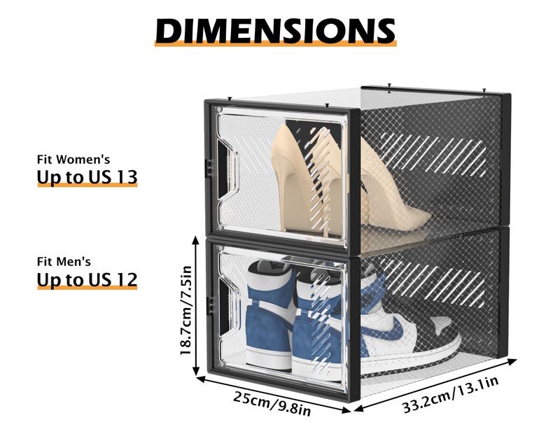 SIMPDIY Shoe Storage, 12 Pack X-Large Shoe Organizer for Closet, Shoe Boxes Clear Plastic Stackable Shoe Storage Boxes for Size 13 - Image 3