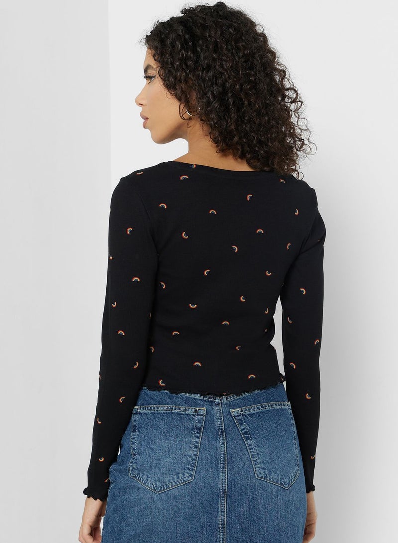Round Neck Printed Crop Top