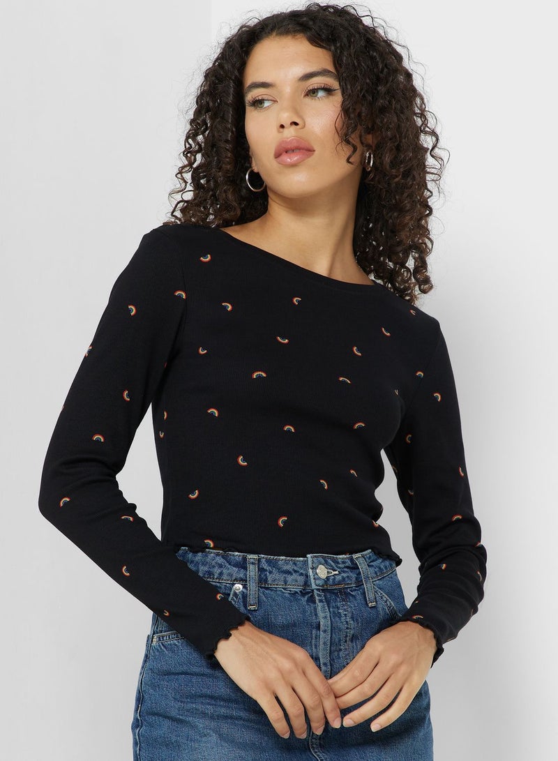Round Neck Printed Crop Top