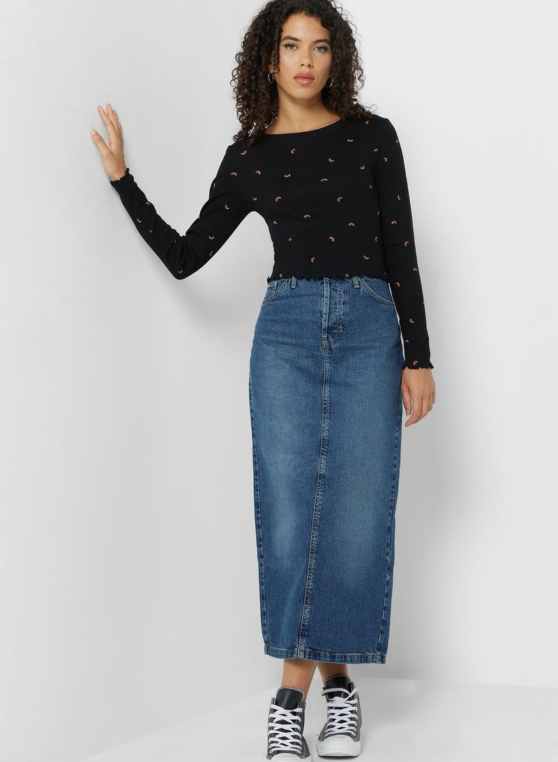 Round Neck Printed Crop Top