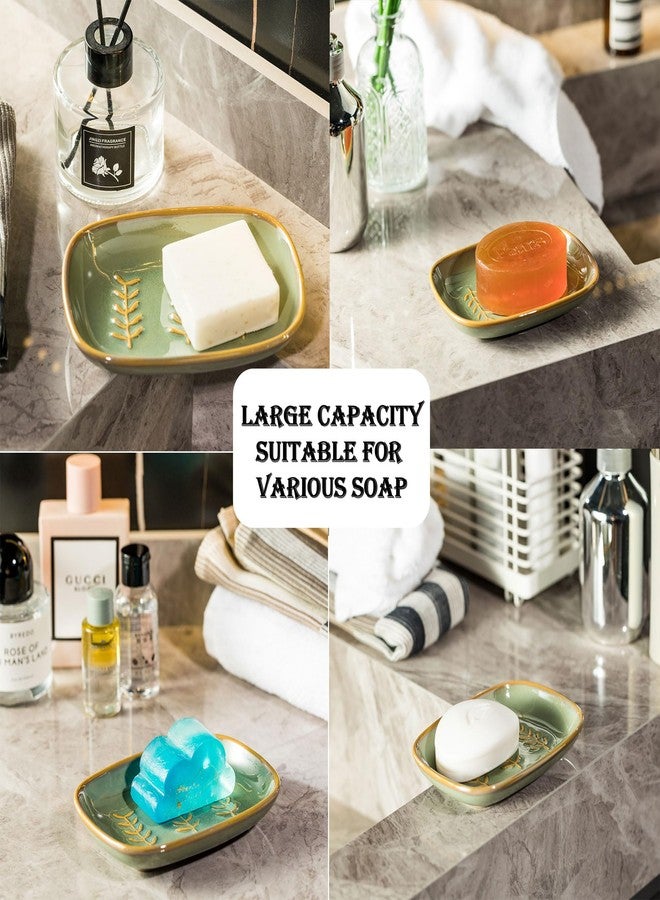 Miamolo Soap Dish Soap Holder Shower, Ceramic Soap Dishes for Bar Soap Sponge, Shower Soap Dish Soap Saver Tray for Bathroom Kitchen Sink, Easy to Clean, Green - Image 3