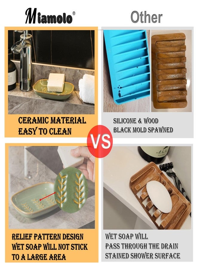 Miamolo Soap Dish Soap Holder Shower, Ceramic Soap Dishes for Bar Soap Sponge, Shower Soap Dish Soap Saver Tray for Bathroom Kitchen Sink, Easy to Clean, Green - Image 4