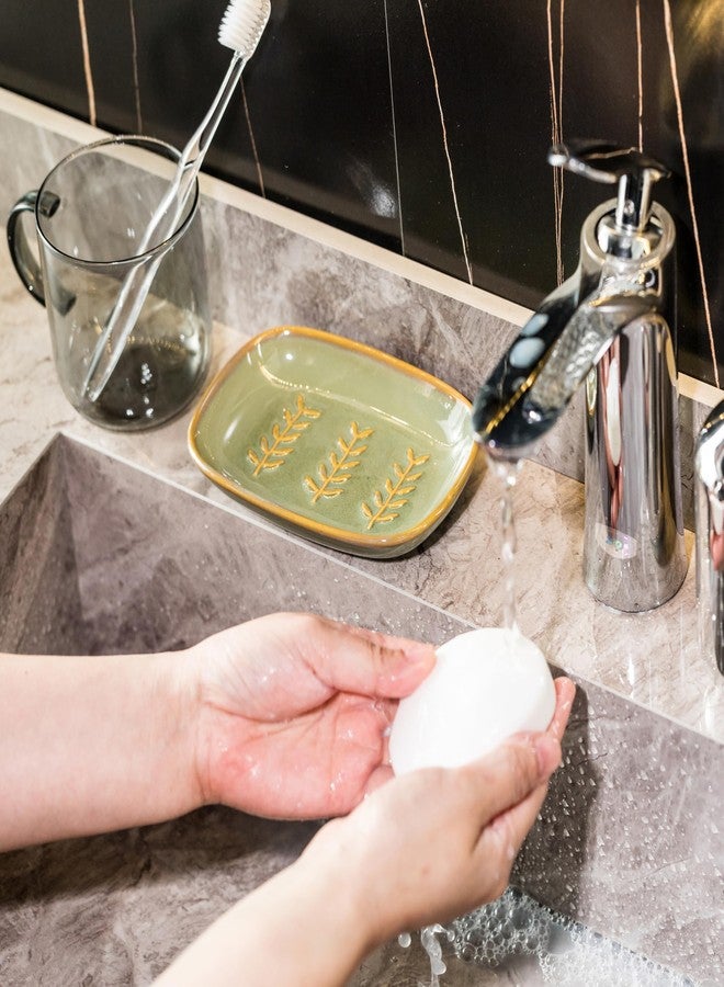 Miamolo Soap Dish Soap Holder Shower, Ceramic Soap Dishes for Bar Soap Sponge, Shower Soap Dish Soap Saver Tray for Bathroom Kitchen Sink, Easy to Clean, Green - Image 5