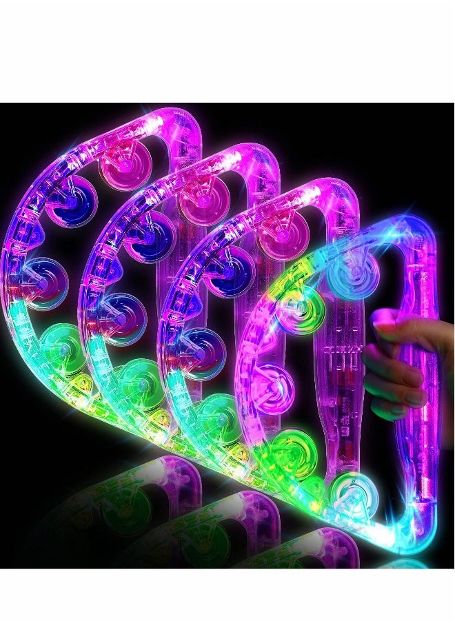 Generic Light Up Tambourine, LED Tambourine Musical Flashing Tambourine Handheld Percussion Instrument, Ring Metal Jingles Percussion Musical Educational Hand Instrument, Party Kids Games (4 PCS)  - Image 1