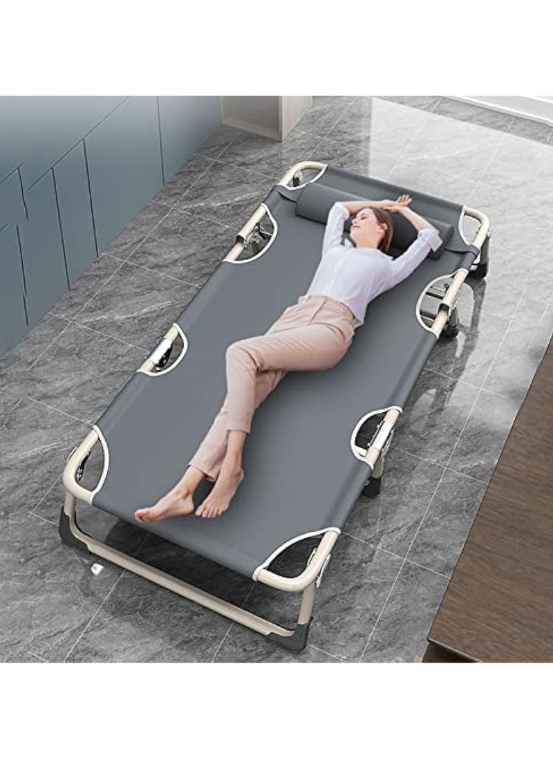 Folding Camping Cot, Folding Bed, Single Person Folding Reclining Lounger for Camping Office Lunch Break Outdoor Emergency(56 Round Tube Gray)