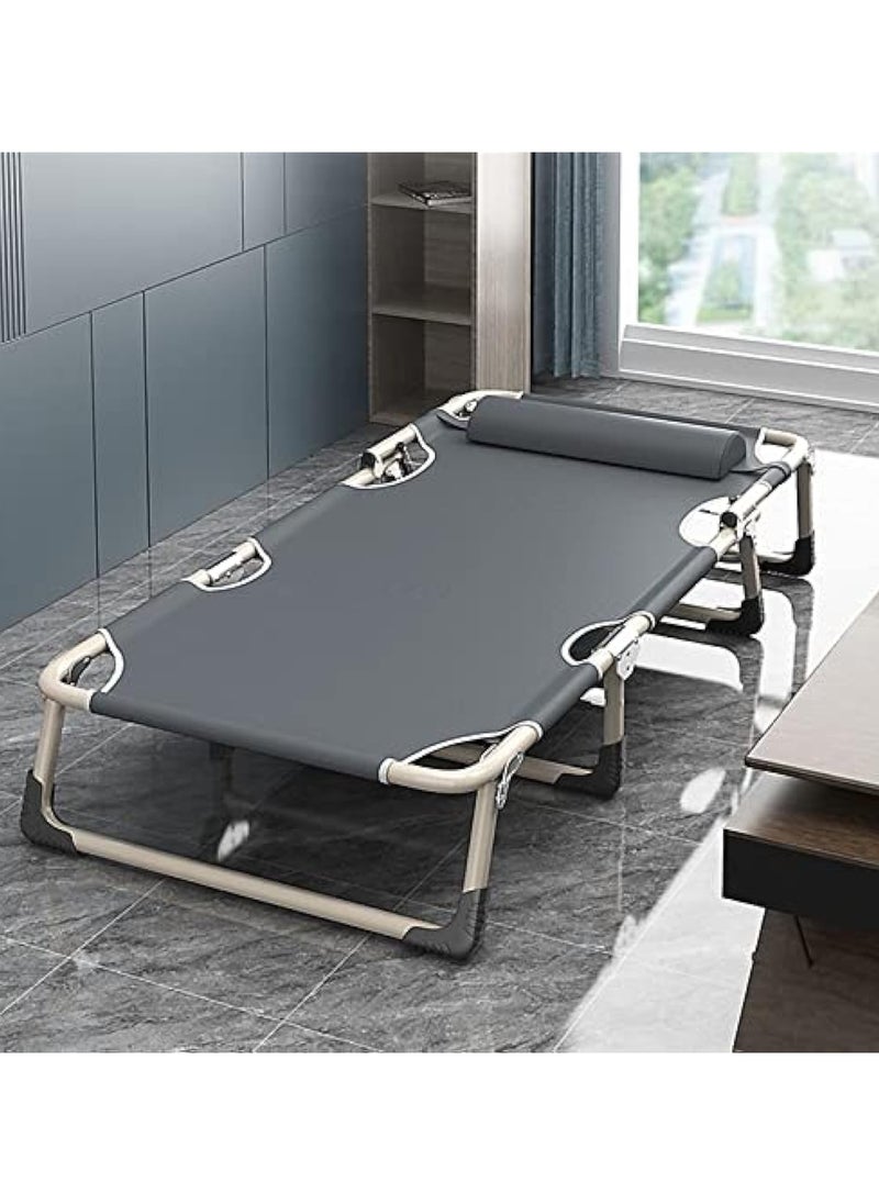Folding Camping Cot, Folding Bed, Single Person Folding Reclining Lounger for Camping Office Lunch Break Outdoor Emergency(56 Round Tube Gray)