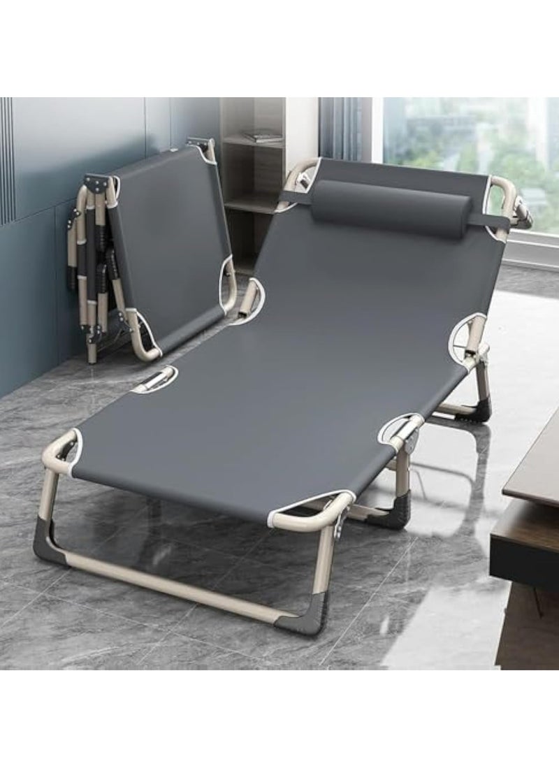 Folding Camping Cot, Folding Bed, Single Person Folding Reclining Lounger for Camping Office Lunch Break Outdoor Emergency(56 Round Tube Gray)