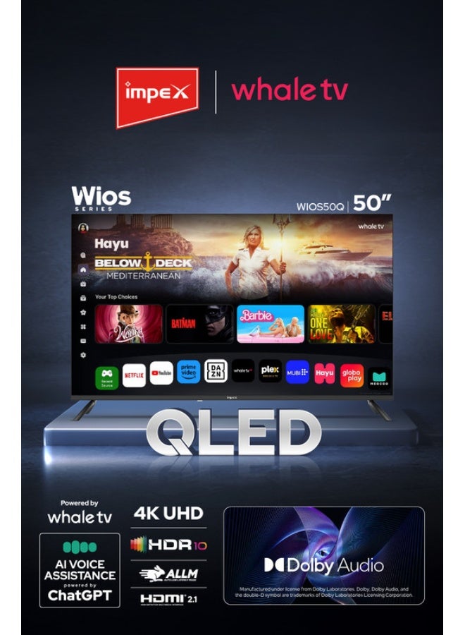 إمبكس تلفاز ذكي QLED UHD بحجم 50 بوصة (Wios50Q) | نظام Whale | مساعد صوتي ذكي - ChatGPT | تلفاز 4K Ultra HD | 8GB تخزين، 1.5GB RAM | نتفليكس، يوتيوب، برايم، ديزني+ | لوحة A+ | زاوية رؤية 176° | 100W | ضمان لمدة سنتين - Image 3