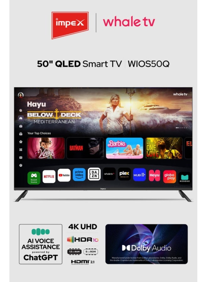 50 Inch QLED 4K UHD Smart TV (Wios50Q) | Television, AI Voice Assistant - ChatGPT | 4K Ultra HD Television| 8GB Storage, 1.5GB RAM | Netflix, YouTube, Prime, Disney+ | A+ Panel | 176° View | 100W | 2 Year Warranty Wios50Q Black