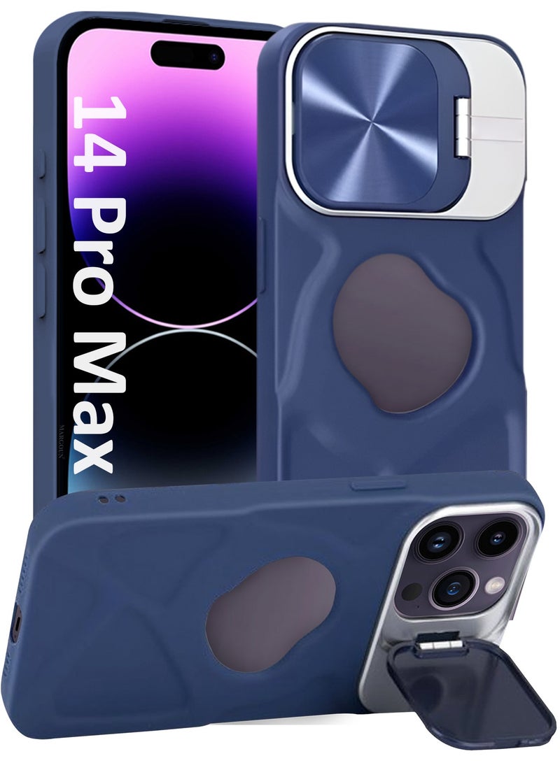 CATANES Slim Soft Case for iPhone 14 Pro Max - TPU Shockproof Case with Lens Protection Kickstand and Logo View Window - Dark Blue - Image 1