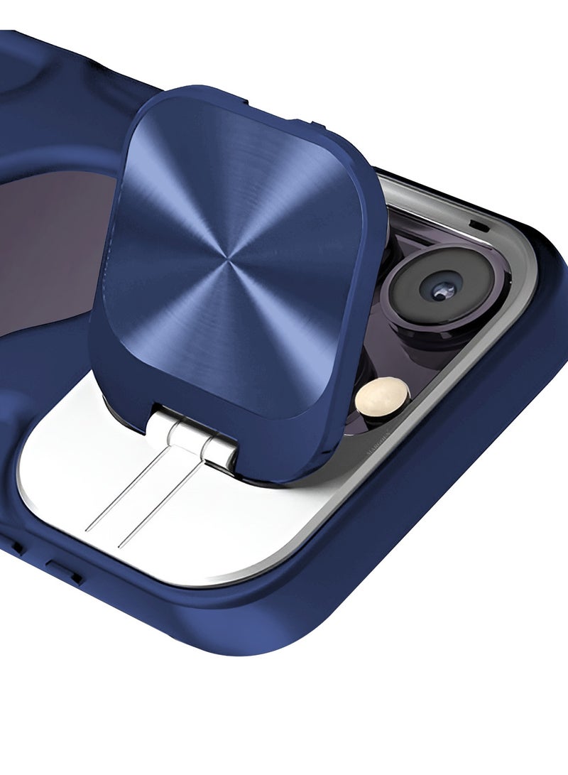 CATANES Slim Soft Case for iPhone 14 Pro Max - TPU Shockproof Case with Lens Protection Kickstand and Logo View Window - Dark Blue - Image 4